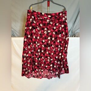 CAbi Pink and Black Floral A-Line Skirt